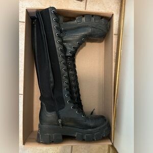 Circus by Sam Edelman Dinah Black Chunky Heel LaceUp Knee High Combat Boots 7.5